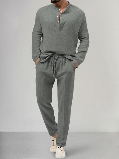 Casual Textured Shirt Set Sets coofandystore Grey S 