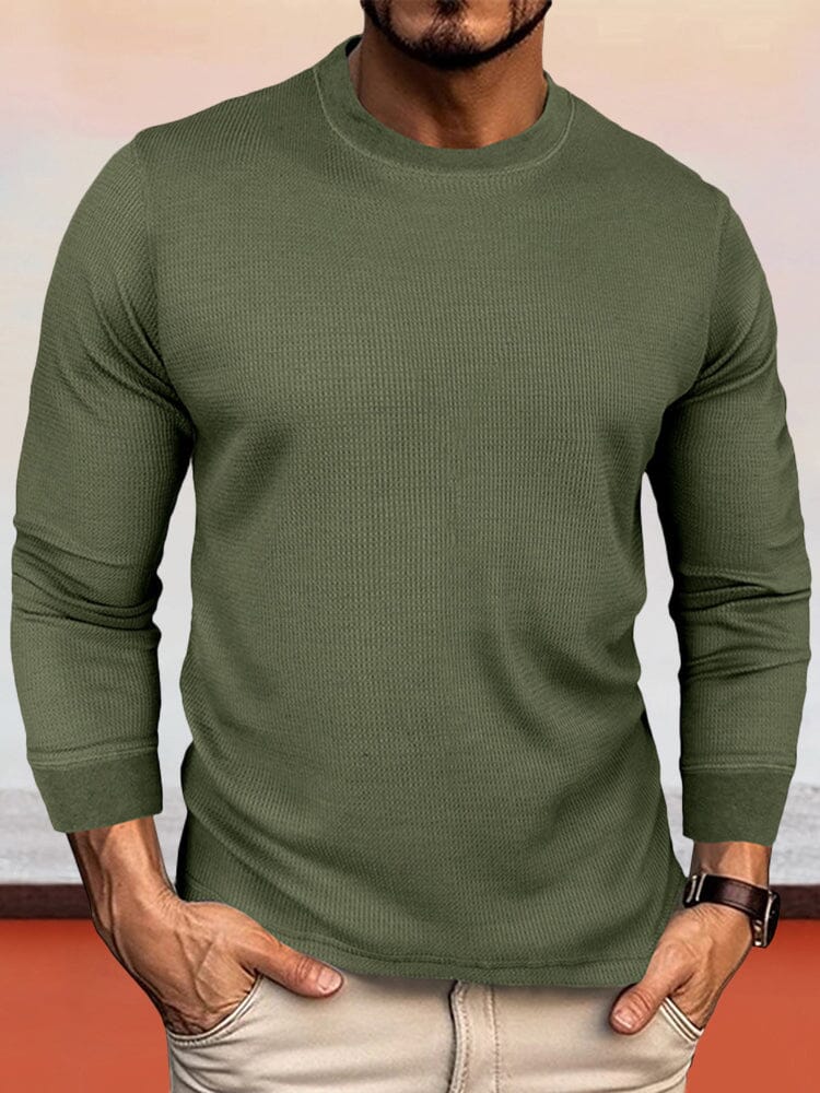 Comfy Waffle Pullover Top Shirts coofandystore Army Green S 