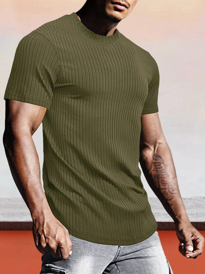 Slim Fit Stretch Striped T-Shirt T-shirt coofandystore Army Green S 