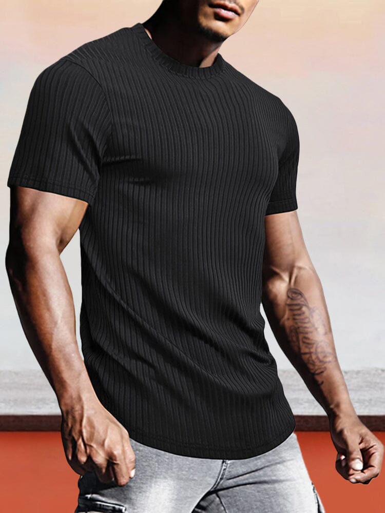 Slim Fit Stretch Striped T-Shirt T-shirt coofandystore Black S 