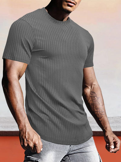 Slim Fit Stretch Striped T-Shirt T-shirt coofandystore Grey S 