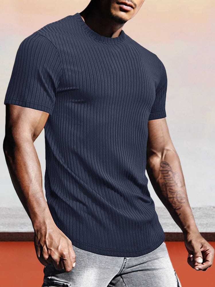 Slim Fit Stretch Striped T-Shirt T-shirt coofandystore Dark Blue S 