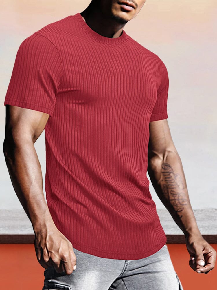 Slim Fit Stretch Striped T-Shirt T-shirt coofandystore Red S 