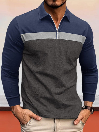 Trendy Splicing Polo Shirt Polos coofandy Grey/Navy Blue S 