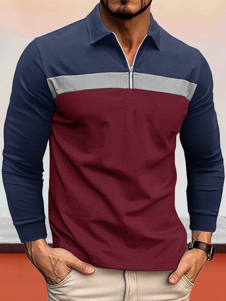 Trendy Splicing Polo Shirt Polos coofandy Wine Red S 