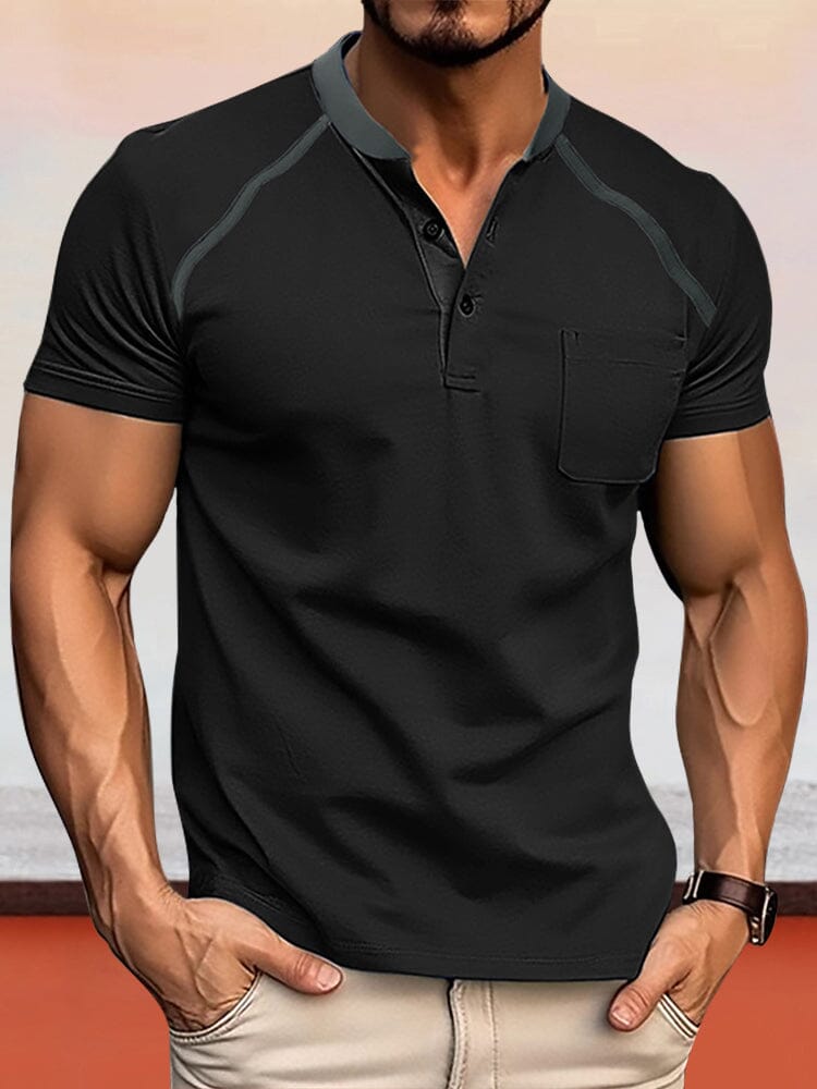 Casual Soft Henley Shirt T-shirt coofandy Black S 