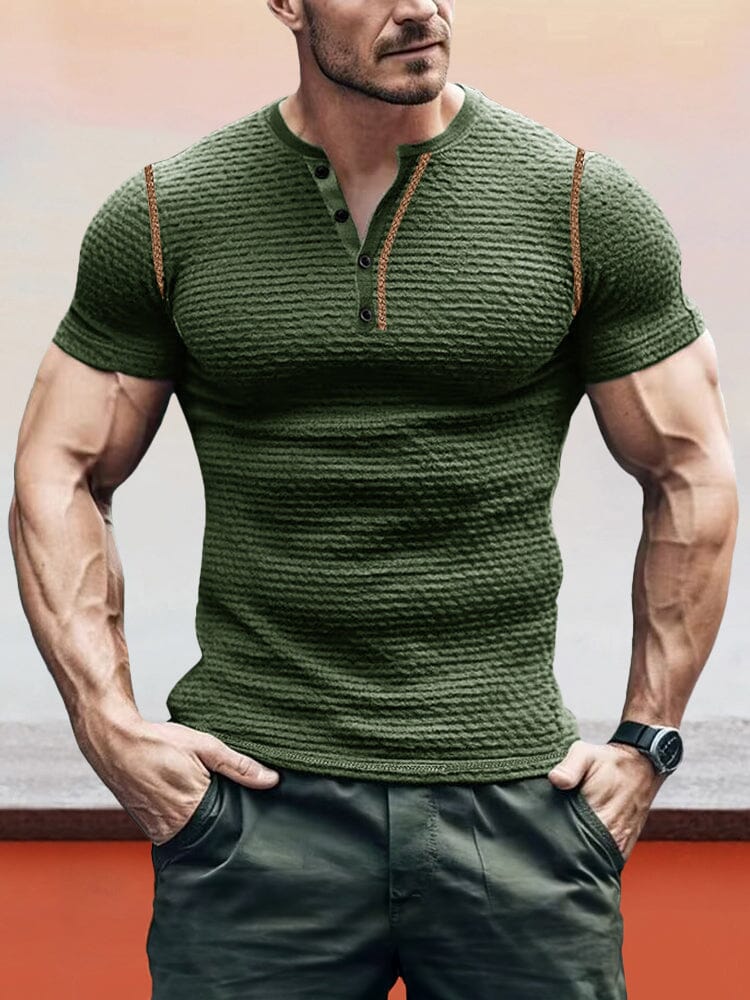 Stylish Breathable Henley Shirt T-shirt coofandy Army Green S 