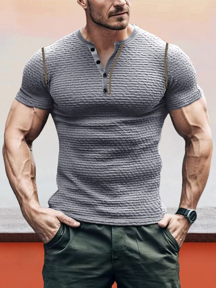 Stylish Breathable Henley Shirt T-shirt coofandy Grey S 