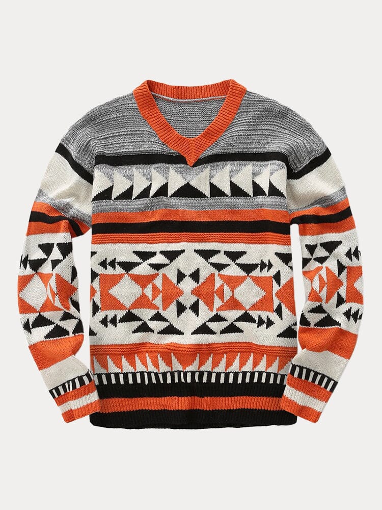 Casual Geometric Splicing Sweater Sweaters coofandy Red M 