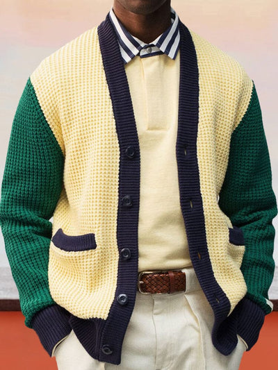 Casual Color Block Cardigan Sweater Hoodies coofandy Yellow M 