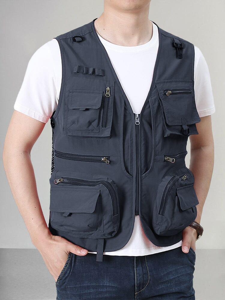 Premium Multi-Pockets Cargo Vest Vest coofandy Deep Blue S 