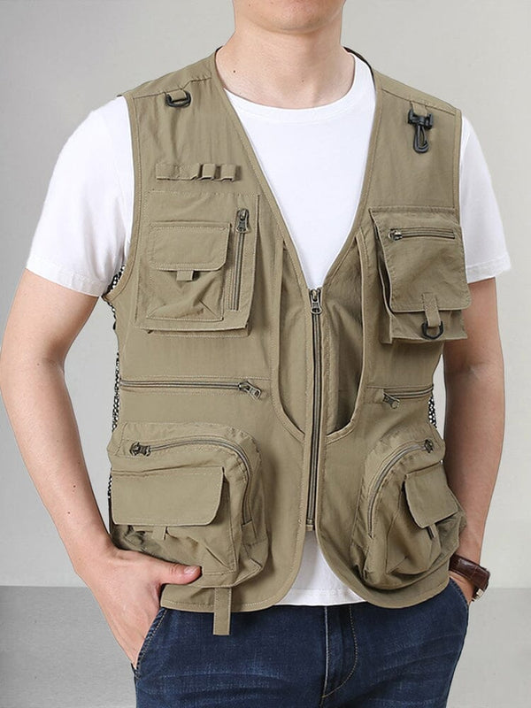 Premium Multi-Pockets Cargo Vest Vest coofandy Khaki S 
