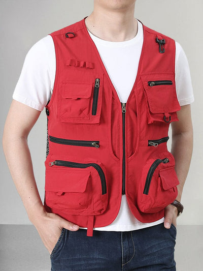 Premium Multi-Pockets Cargo Vest Vest coofandy Red S 