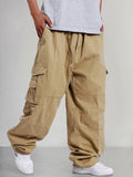 Loose 100% Cotton Cargo Pants Pants coofandy Khaki S 