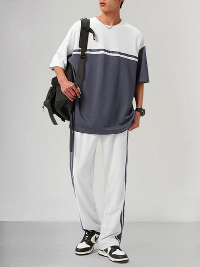 Stylish Splicing T-shirt Sets Sets coofandy Dark Grey XS 