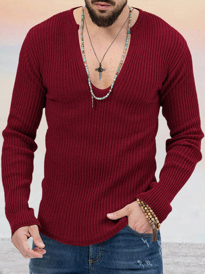 Cozy Stretchy Knit Top Shirts coofandy Wine Red S 