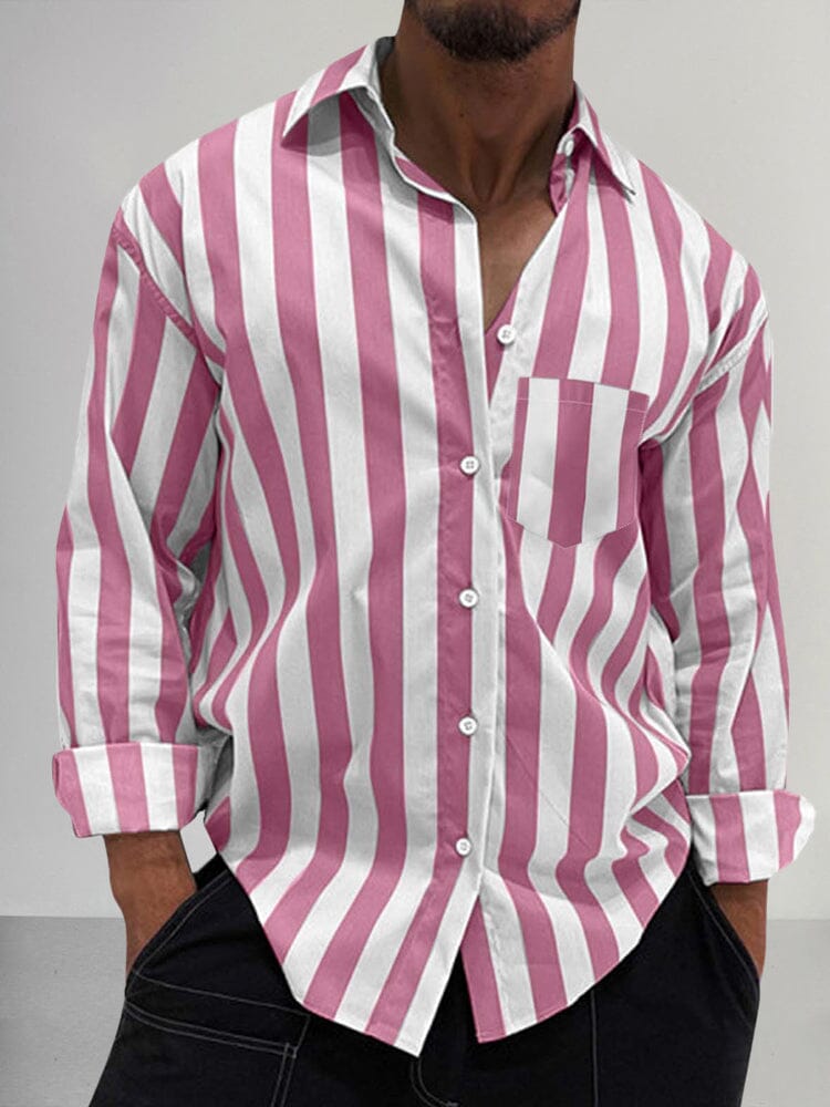 Premium Stretchy Stripe Shirt Shirts coofandy Pink S 