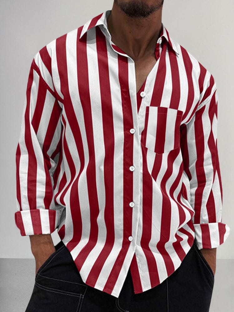 Premium Stretchy Stripe Shirt Shirts coofandy Red S 