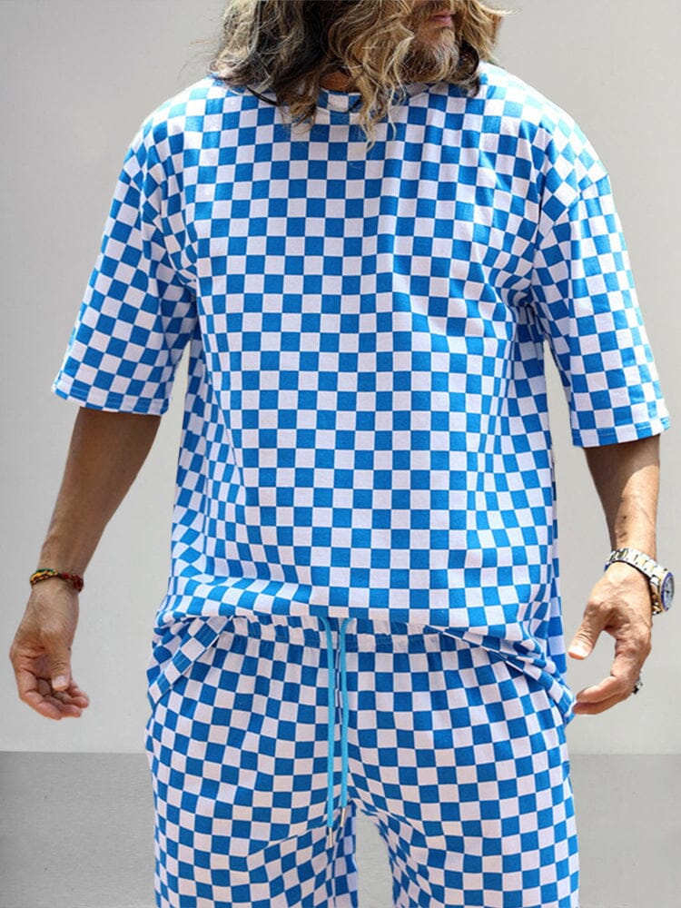 Stylish Checker Print T-shirt Sets Sets coofandy 