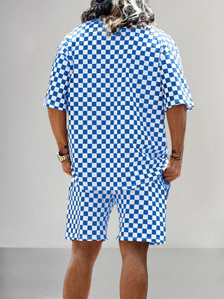 Stylish Checker Print T-shirt Sets Sets coofandy 