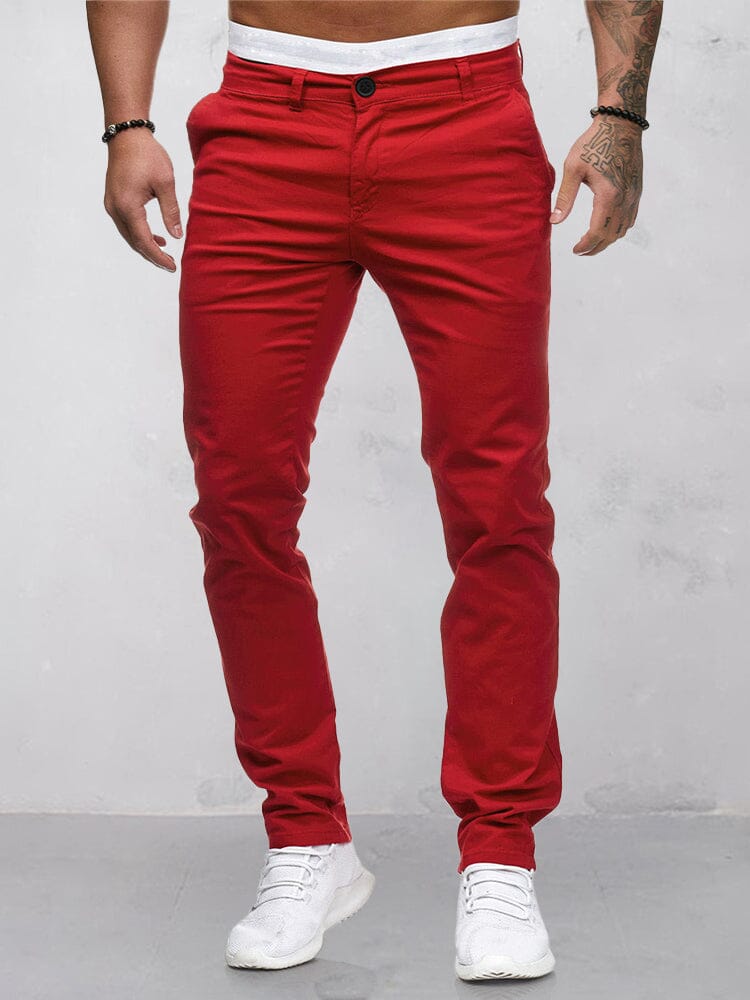 Casual Cozy Solid Pants Pants coofandy Red M 