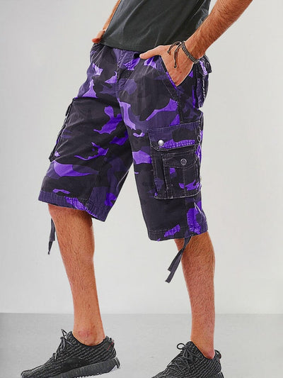 Stylish Cotton Camouflage Cargo Shorts Shorts coofandy Purple S 