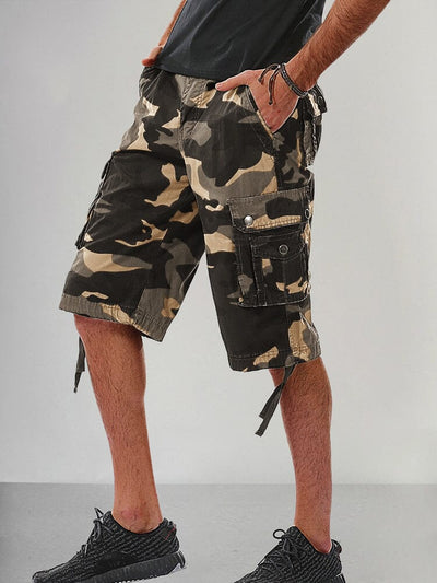 Stylish Cotton Camouflage Cargo Shorts Shorts coofandy Khaki S 