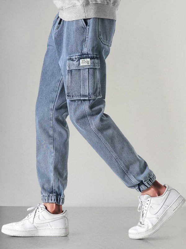 Casual 100% Cotton Cargo Jeans Pants coofandy Blue S 