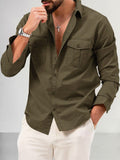 Casual Double Pockets Solid Shirt Shirts coofandy Army Green M 