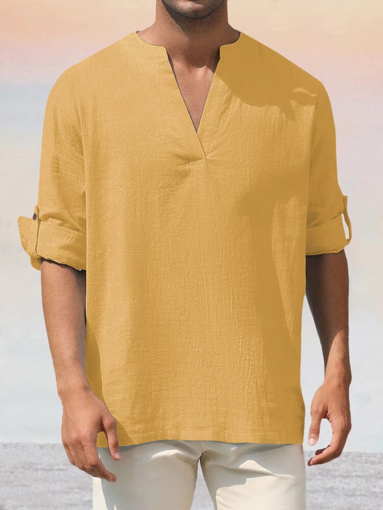 Casual Cotton Linen Shirt Shirts coofandystore Yellow S 
