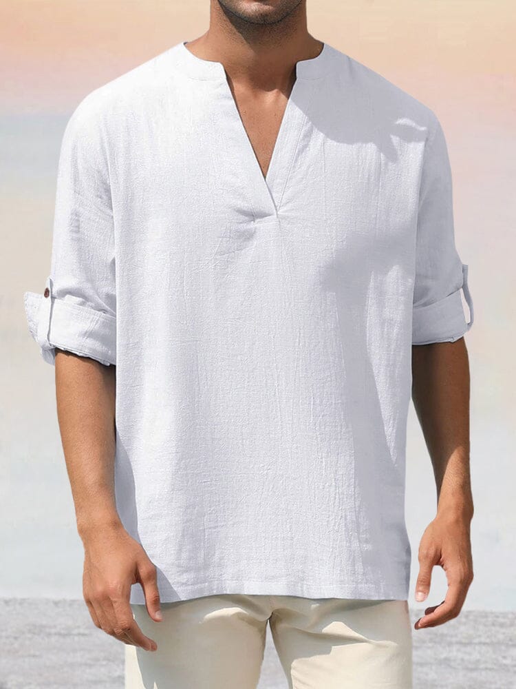 Casual Cotton Linen Shirt Shirts coofandystore White S 