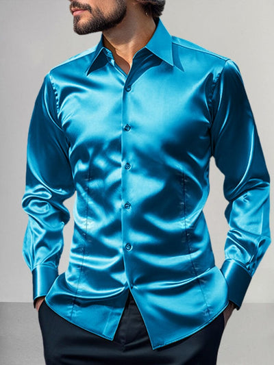 Shiny Satin Dress Shirt Shirts coofandy Blue S 