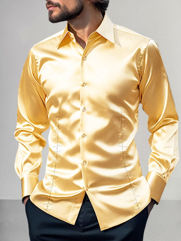 Shiny Satin Dress Shirt Shirts coofandy Yellow S 