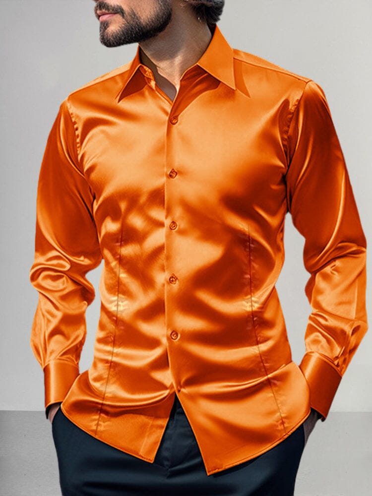 Shiny Satin Dress Shirt Shirts coofandy Orange M 