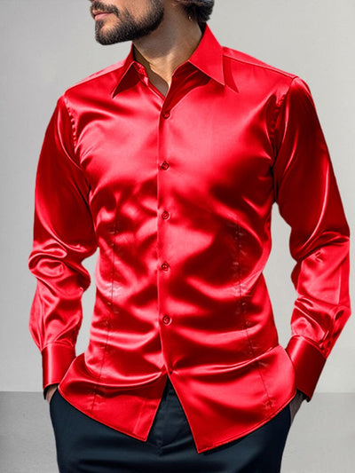 Shiny Satin Dress Shirt Shirts coofandy Red M 