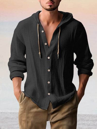 Casual Cotton Linen Hooded Top Shirts coofandy Black S 