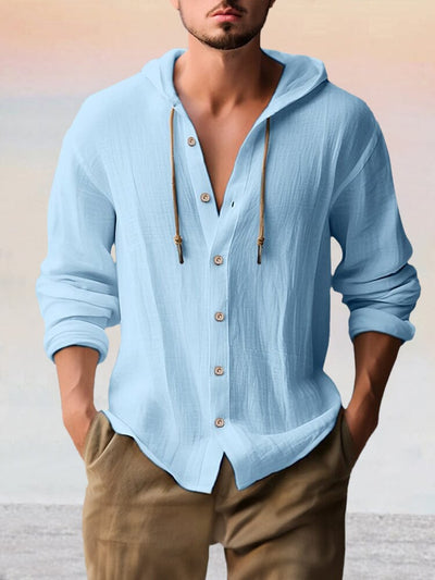 Casual Cotton Linen Hooded Top Shirts coofandy Clear Blue S 