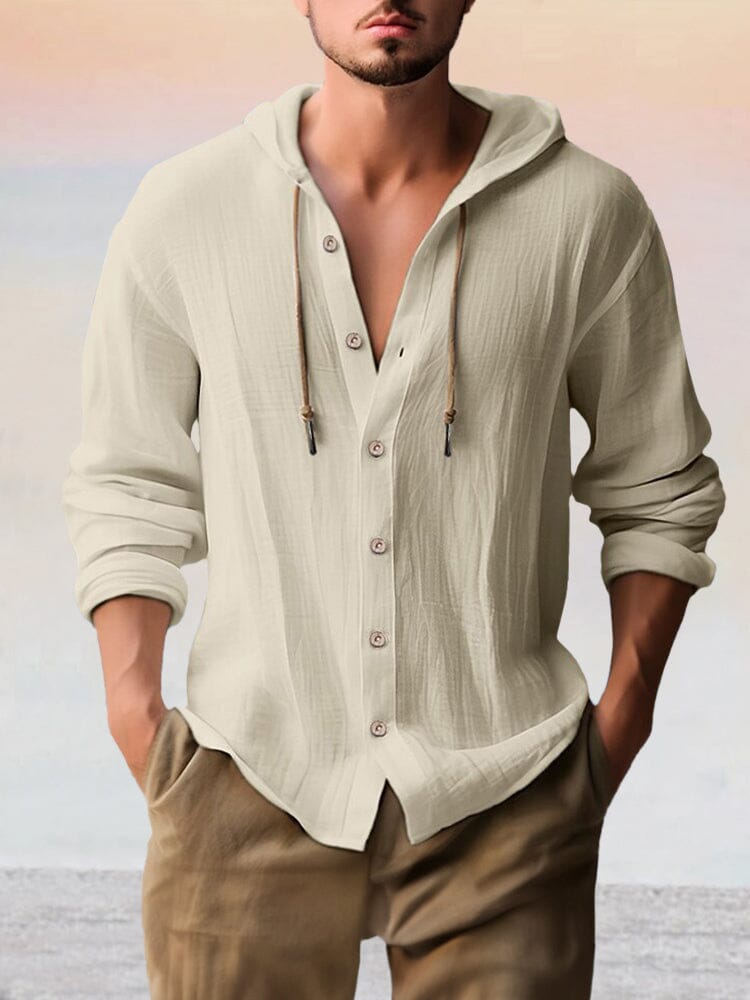 Casual Cotton Linen Hooded Top Shirts coofandy Apricot S 