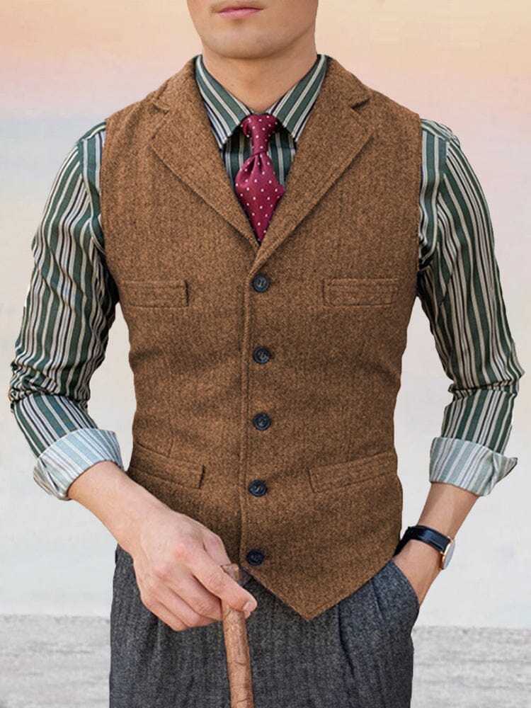 Classic Lapel Suit Vest Vest coofandy Brown XS 