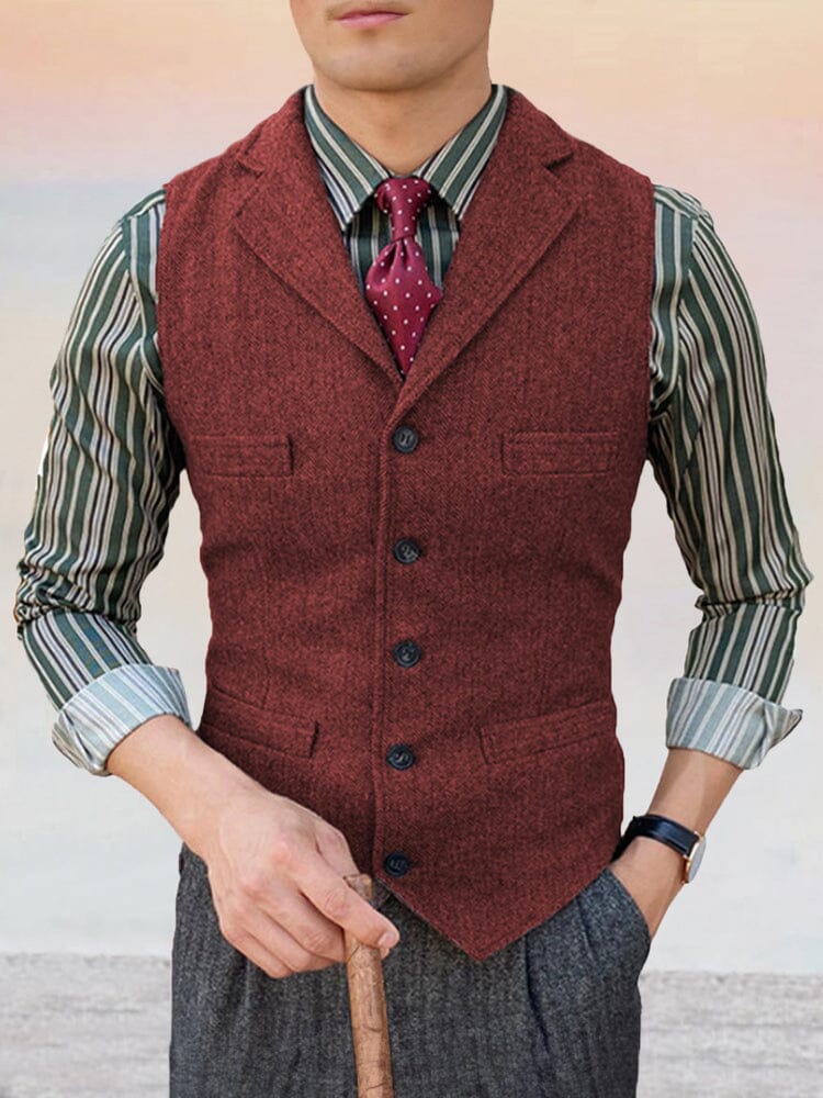 Classic Lapel Suit Vest Vest coofandy Wine Red XS 