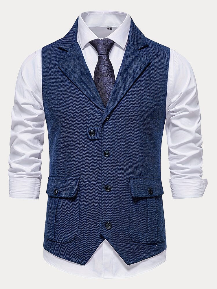 Vintage Lapel Textural Vest Vest coofandy Navy Blue S 