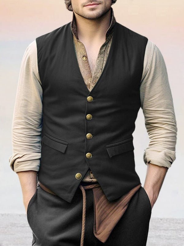 Vintage V-neck Vest Vest coofandy Black S 