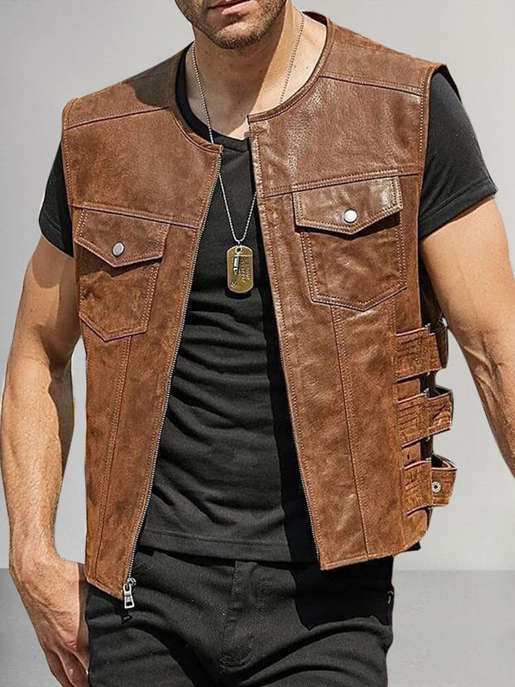 Premium Motorcycle Leather Vest Vest coofandy 