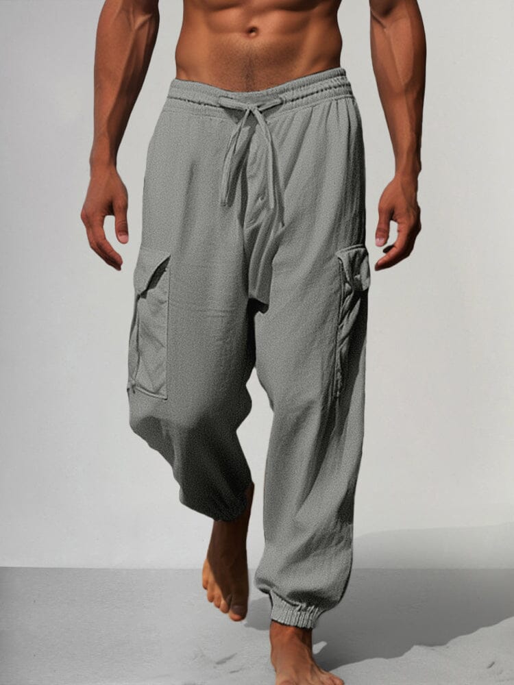 Multi Pockets Cotton Linen Pants Pants coofandy Dark Grey M 