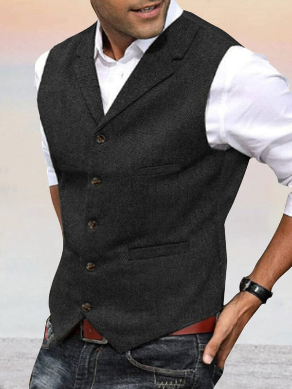 Herringbone Tweed Suit Vest Vest coofandy Black XS 