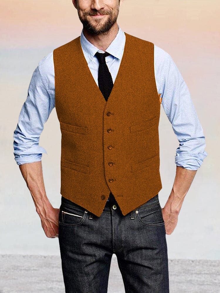 Classic Retro Tweed Vest Vest coofandy Orange XS 