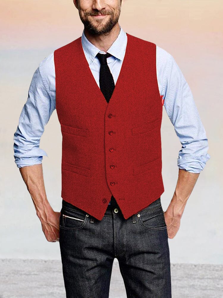 Classic Retro Tweed Vest Vest coofandy Red XS 