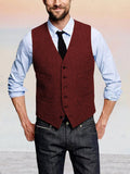 Classic Retro Tweed Vest Vest coofandy Wine Red XS 