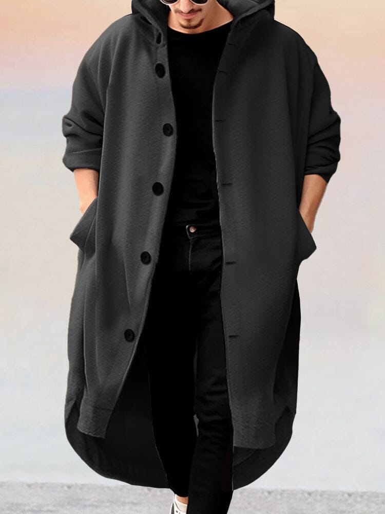 Stylish Long Hooded Outerwear Coat coofandy Black S 