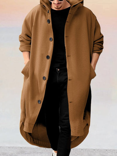 Stylish Long Hooded Outerwear Coat coofandy Coffee S 